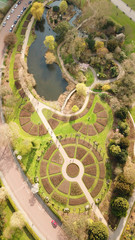 Aerial drone bird's eye view photo of iconic Regent's Park unique nature and Symetry of Queen Mary's Rose Gardens as seen from above, London, United Kingdom
