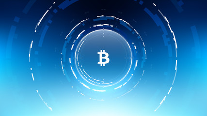 Bitcoin Futuristic Sci-Fi Technology Cryptocurrency Coin Hi-Tech Illustration. Isolated on Mesh Background