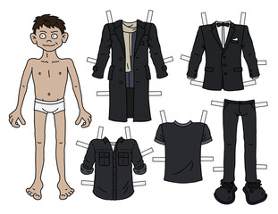 The paper doll funny boy with cutout clothes