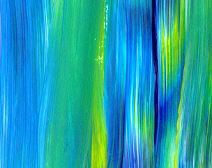 Abstract acrylic painting for use as background, texture, design element. Modern art in Mixed colours of green, blue, yellow.