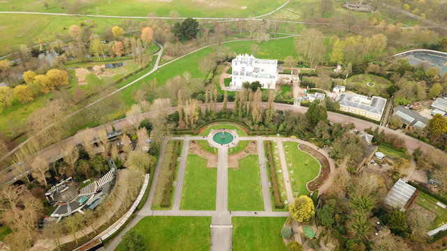 Aerial Drone Bird's Eye View Photo Of Iconic Regent's Park Unique Nature And Symetry Of Queen Mary's Rose Gardens As Seen From Above, London, United Kingdom