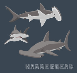 Hammerhead Shark Cartoon Vector Illustration - obrazy, fototapety, plakaty