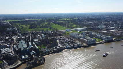 Aerial bird's eye view photo taken by drone of iconic Greenwich University and Greenwich Park,...