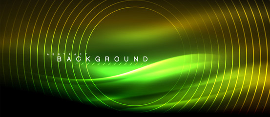 Neon glowing lines, magic energy space light concept, abstract background wallpaper design