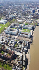 Aerial bird's eye view photo taken by drone of iconic Greenwich University and Greenwich Park,...