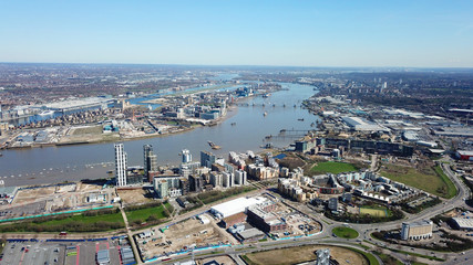 Aerial bird's eye view photo taken by drone of Greenwich village residential area by river Thames,...