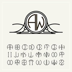 Monogram, an art nouveau label with two letters inscribed in the circle. A set of alphabet to fit in a circle. Can be used for logos, wedding designs. © pgmart