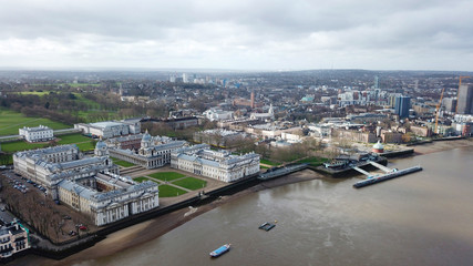 Fototapeta premium Aerial bird's eye view photo taken by drone of iconic Greenwich University and Park of Greenwich, London, United Kingdom