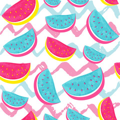 Seamless Watermelon Pattern isolated on hand drawn brush backgro