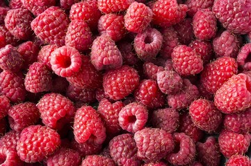 Background of raspberries. Fresh raspberries closeup. Top view. Background of red berries. 