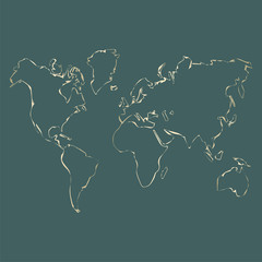 Modern gold world map outline design on pastel . Vector Trendy design