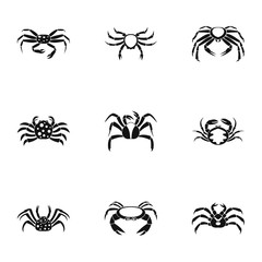 Underwater crab icons set. Simple set of 9 underwater crab vector icons for web isolated on white background