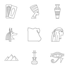 Fototapeta premium Pharaon of Egypt icons set. Outline set of 9 pharaon of Egypt vector icons for web isolated on white background