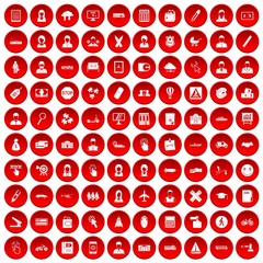 100 initiation icons set in red circle isolated on white vectr illustration