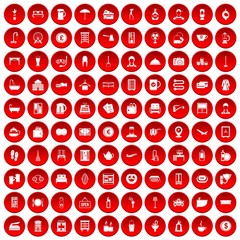 100 inn icons set in red circle isolated on white vectr illustration