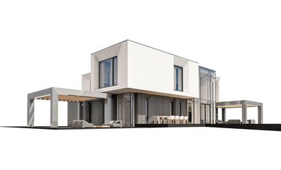 3d rendering of modern house isolated on white.