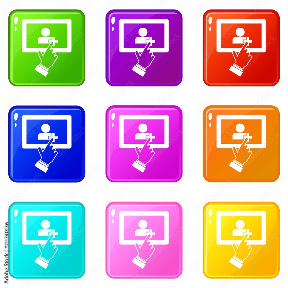Poster touch screen tablet with click hand in simple style isolated on white background vector illustration