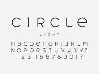 Circle light font. Vector alphabet 