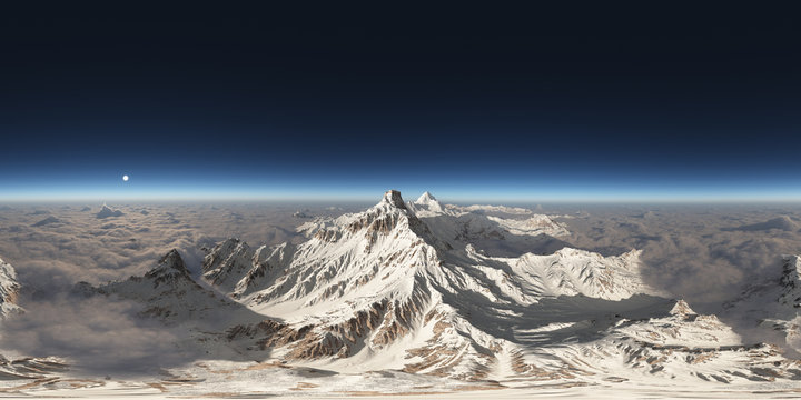360 Grad Ansicht mit einem Bergpanorama über den Wolken