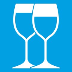 Wine glasses icon white isolated on blue background vector illustration