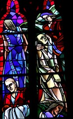 Naklejka na ściany i meble vitrail dans l'église de Gatteville le phare en Normandie dans la Manche, Cotentin