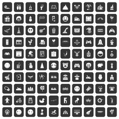 100 funny icons set in black color isolated vector illustration