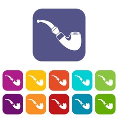 Wooden pipe icons set vector illustration in flat style in colors red, blue, green, and other