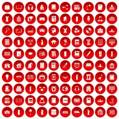 100 library icons set in red circle isolated on white vectr illustration