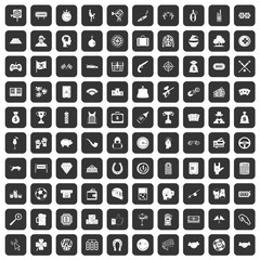 100 gambling icons set in black color isolated vector illustration