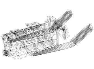 Car Engine Concept Architect Blueprint - isolated