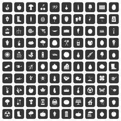 100 garden icons set in black color isolated vector illustration