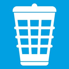 Trash can icon white isolated on blue background vector illustration