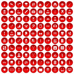100 medical treatmet icons set in red circle isolated on white vectr illustration