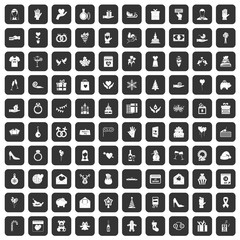 100 gift icons set in black color isolated vector illustration