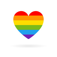 Pride LGBT heart vector icon, Lesbian gay bisexual transgender concept love symbol. Flag Color rainbow flat design sign isolated on white. Colored horizontal stripes