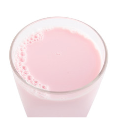 Strawberry milk in a glass isolated on white background, clipping path.