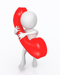 3D Figur mit rotem Telefonh&ouml;rer