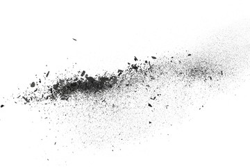 Black charcoal dust, gunpowder isolated on white background and texture, top view
