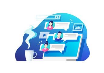 Communication, dialog, conversation on an online forum and internet chatting concept. Vector illustration.