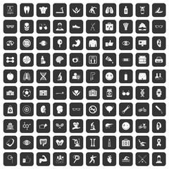 100 health icons set in black color isolated vector illustration
