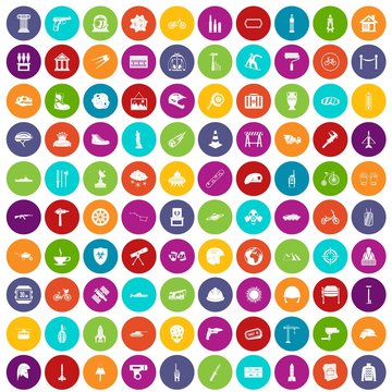 100 helmet icons set in different colors circle isolated vector illustration