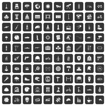100 helmet icons set in black color isolated vector illustration