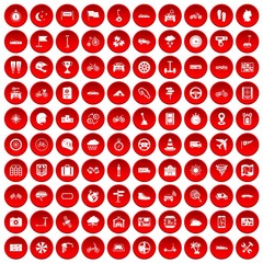 100 ride icons set in red circle isolated on white vectr illustration
