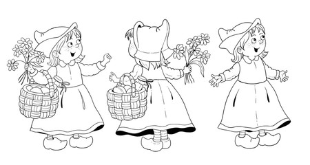 Little Red Riding Hood. Fairy tale. Coloring book. Coloring page. Cute and funny cartoon characters