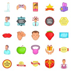 Ad icons set. Cartoon set of 25 ad icons for web isolated on white background