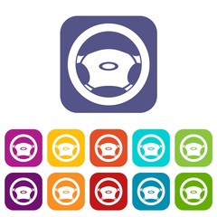 Obraz premium Steering, wheel icons set vector illustration in flat style in colors red, blue, green, and other