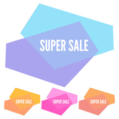 Set of four super sale stickers with abstract colorful geometric forms. Vector illustration
