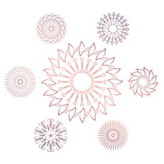 Set of seven geometric circular elements. Vector monogram on white background. Vector illustration
