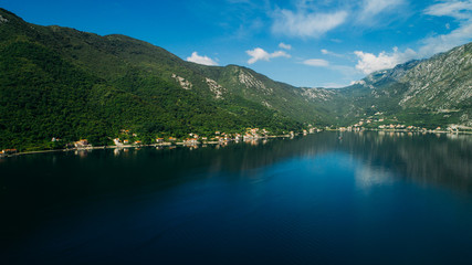 Fototapeta na wymiar Aerial view of the Kotor bay and villages along the coast