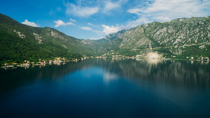 Obraz na płótnie Canvas Aerial view of the Kotor bay and villages along the coast